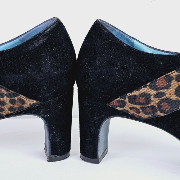 Vintage Thierry Rabotin Black Suede Leopard Mary Jane Chunk Heels, Italy, 38 1/2 - Picture 9 of 11